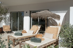 Deluxe Apartment, Terrace, Ground Floor | 1 bedroom, Egyptian cotton sheets, premium bedding, down comforters