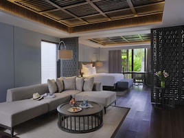 Suite, 1 cama de matrimonio grande, vistas al jardín, en la zona del patio (with Plunge Pool) | Colchones con acolchado adicional, minibar, caja fuerte