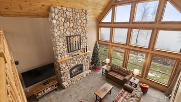 Smart TV, fireplace, DVD player, foosball