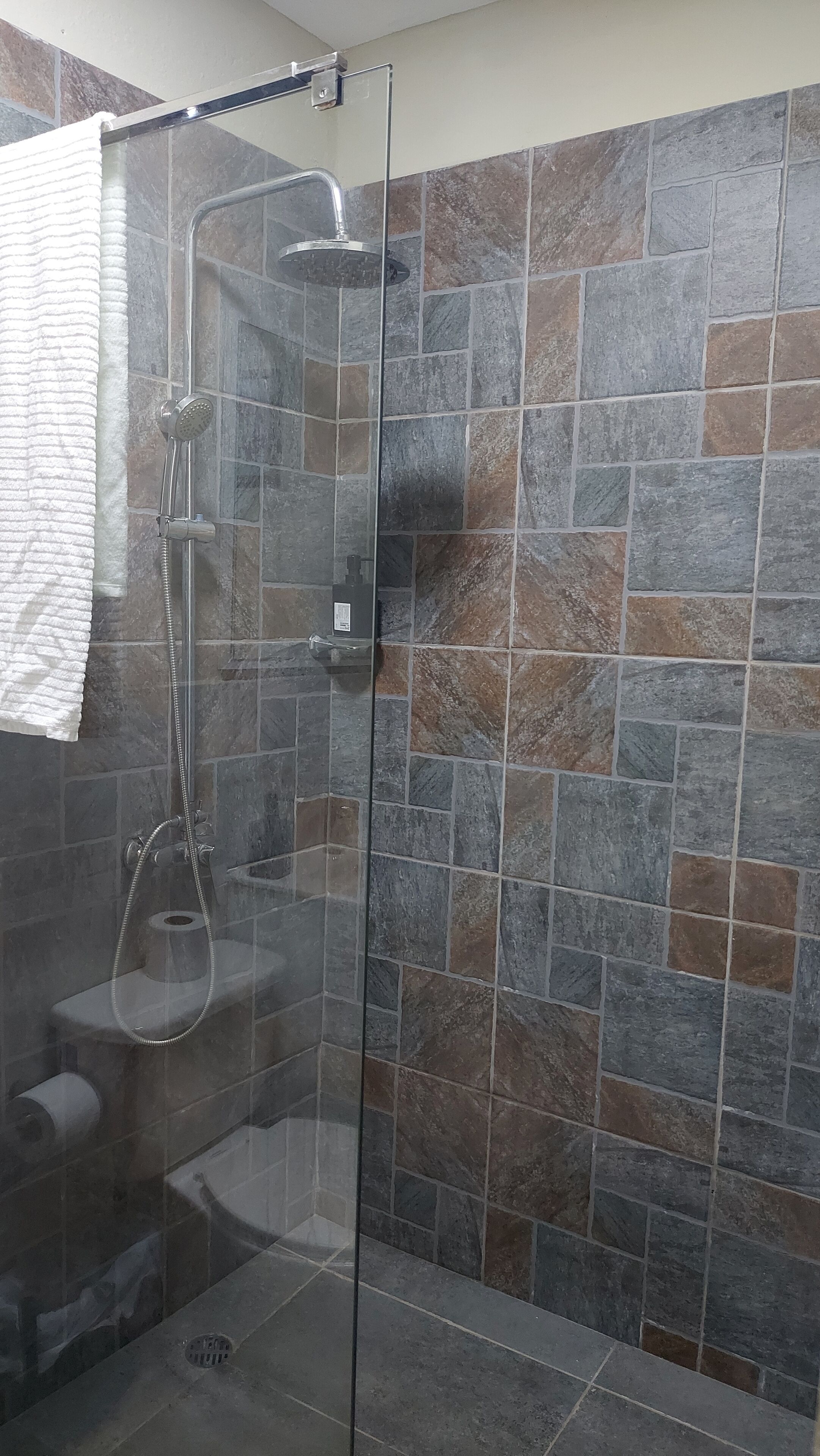 Ducha, toallas, jabón y papel higiénico