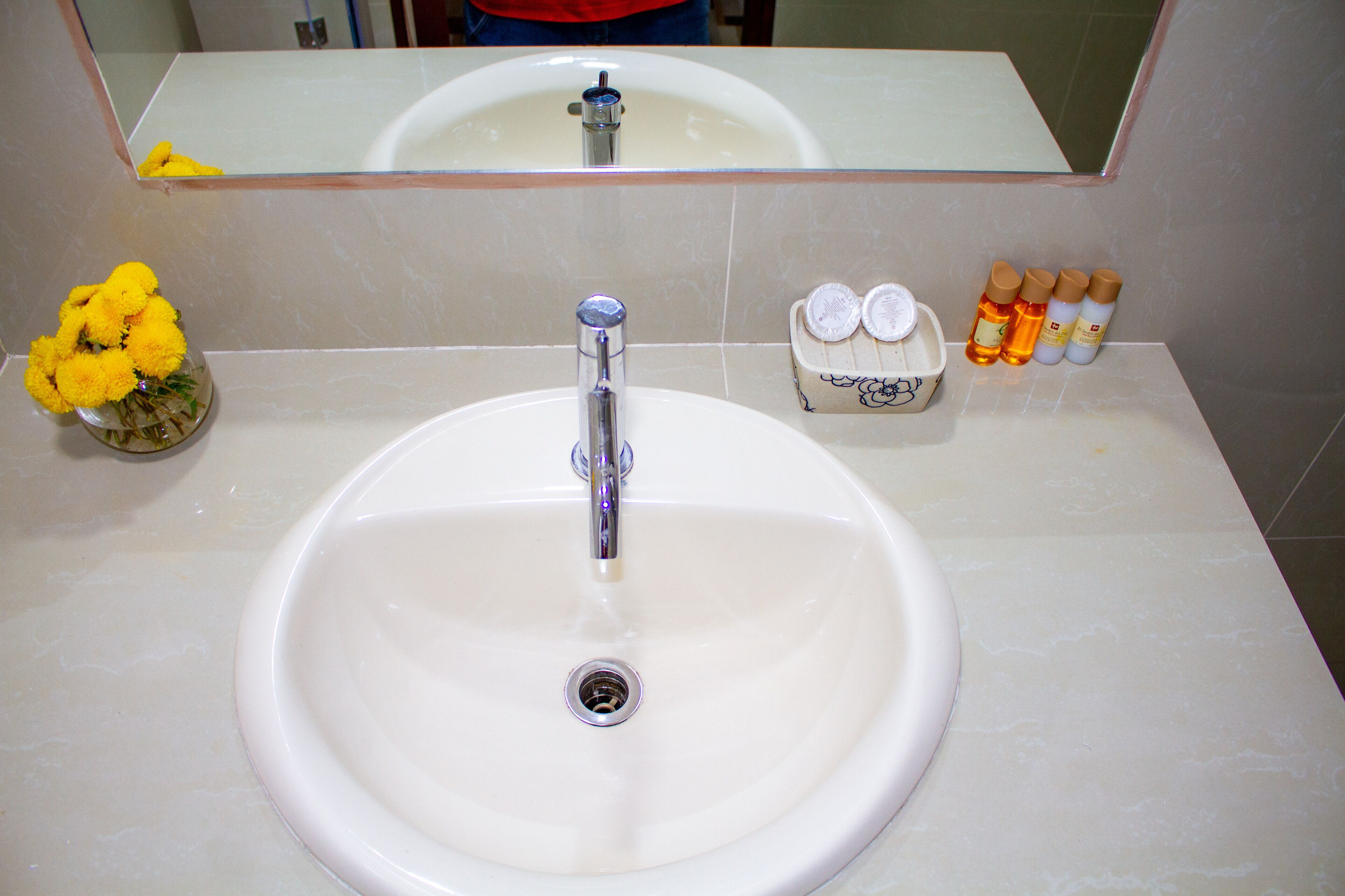 superior single room | bathroom | shower, rainfall showerhead, hair dryer, towels