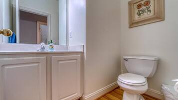 Banheira, secador de cabelo, toalhas de banho, sabonete