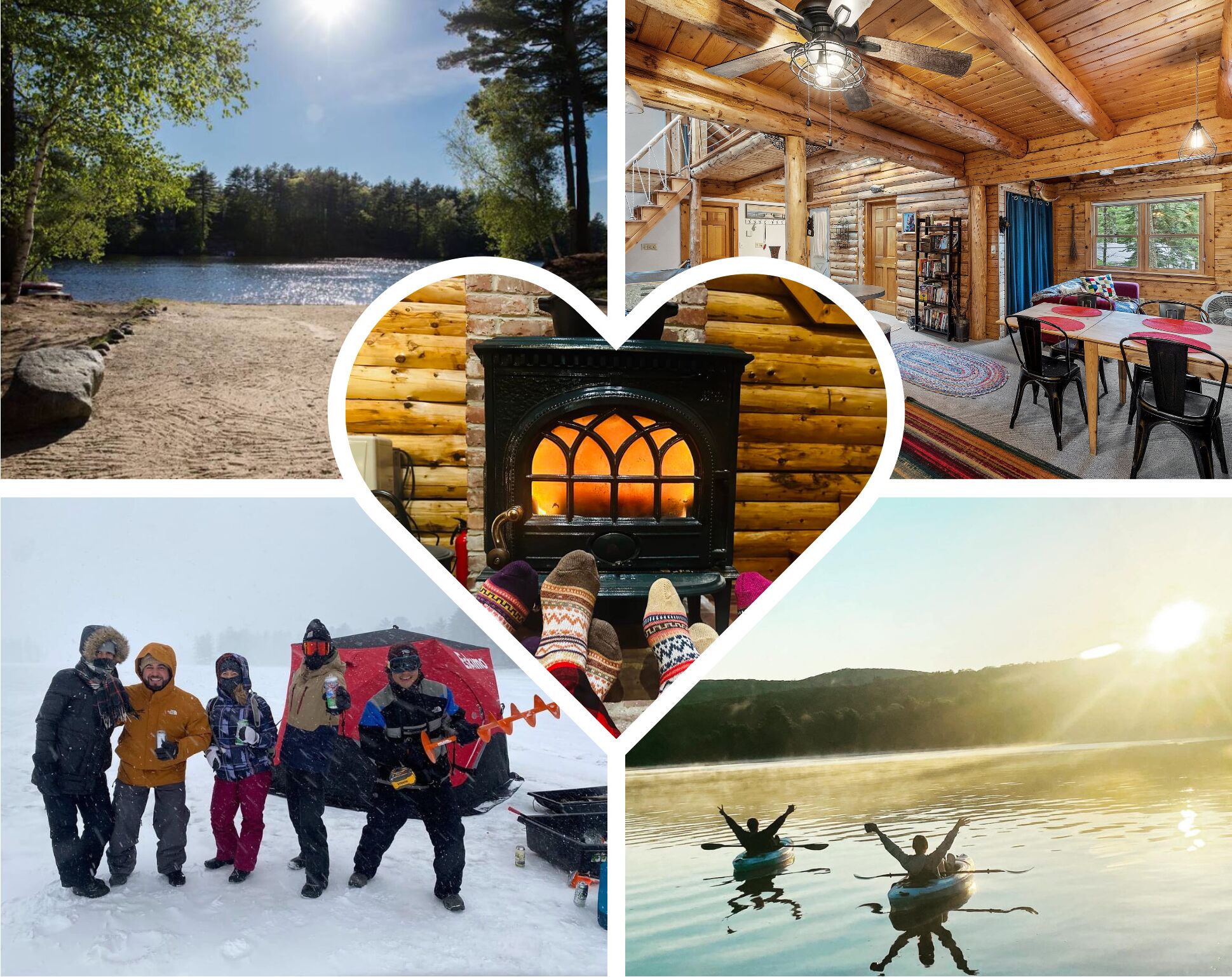 Beautiful Log Cabin on Belleau Lake-All 4 Seasons! 2900 sq ft; Beach-3 min walk!