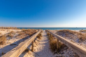 Beach nearby, sun loungers