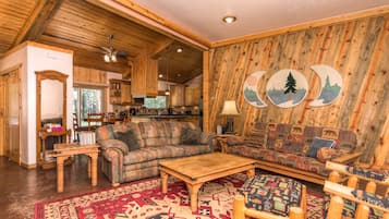 Smart TV, fireplace, DVD player, music library