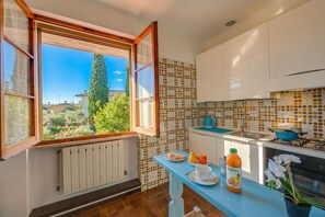 Fridge, oven, stovetop, coffee/tea maker