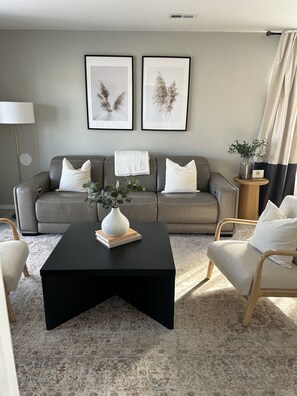 Smart TV, fireplace, DVD player, foosball