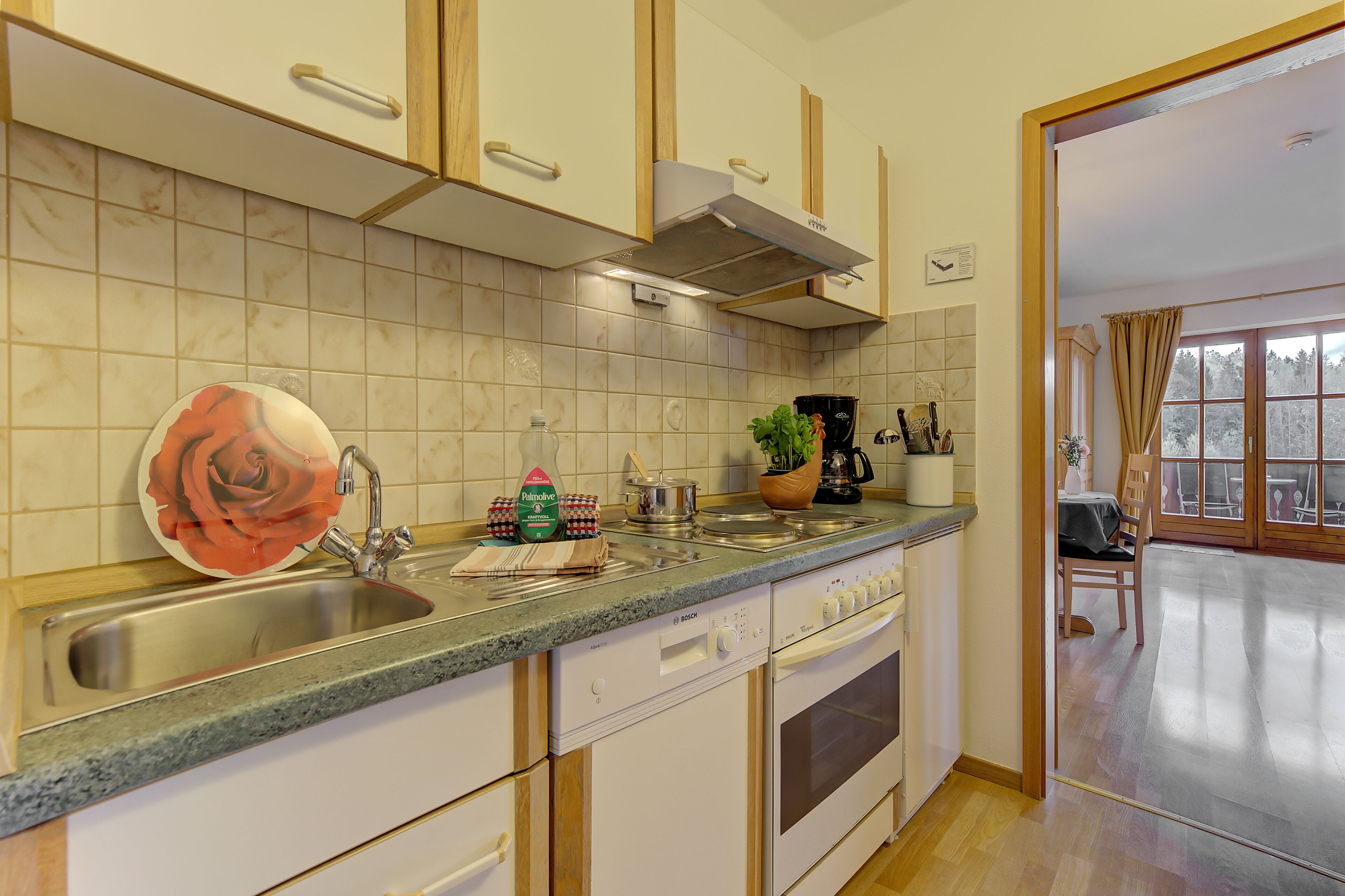 Una cocina con un lavabo, estufa y armarios.