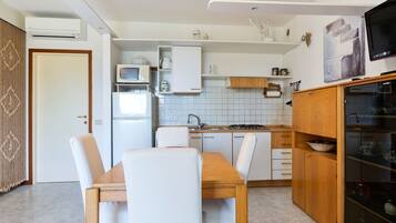 Fridge, microwave, stovetop