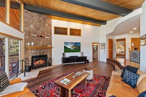 TV, fireplace, table football