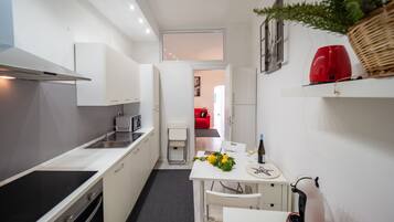 Exclusive Apartment, 1 Queen Bed, Non Smoking | Private kitchen | Full-sized fridge, microwave, oven, stovetop