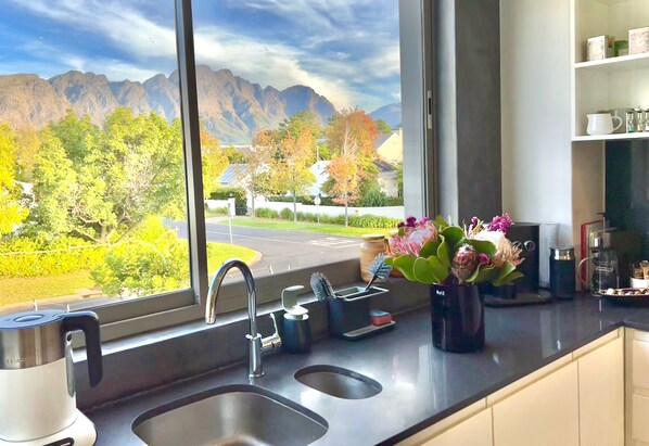 Luxury Apartment | Private kitchen | Full-sized fridge, microwave, oven, stovetop - Rainbow Residence (Franschhoek)