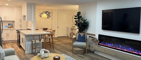 Smart TV, fireplace, printers