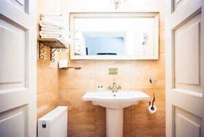 Shower, hair dryer, soap, shampoo