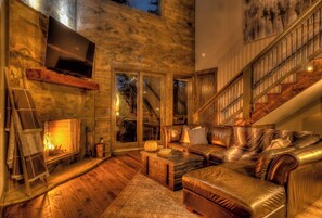 TV, fireplace - Singing Pines - Mountain Views | Hot Tub | Screened Porch | Fire Pit (Blue Ridge)