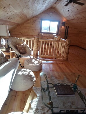 Smart-tv, een open haard, een dvd-speler en boeken