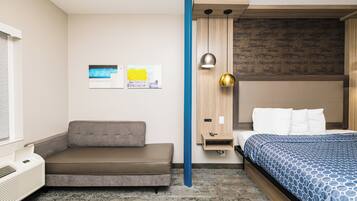 Premium bedding, down comforters, desk, laptop workspace