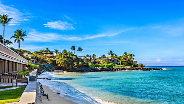 A beachfront hotel with a sandy beach, palm trees, and ocean views. - Double Lanai, Double Ocean Views, all comfort (Lahaina)