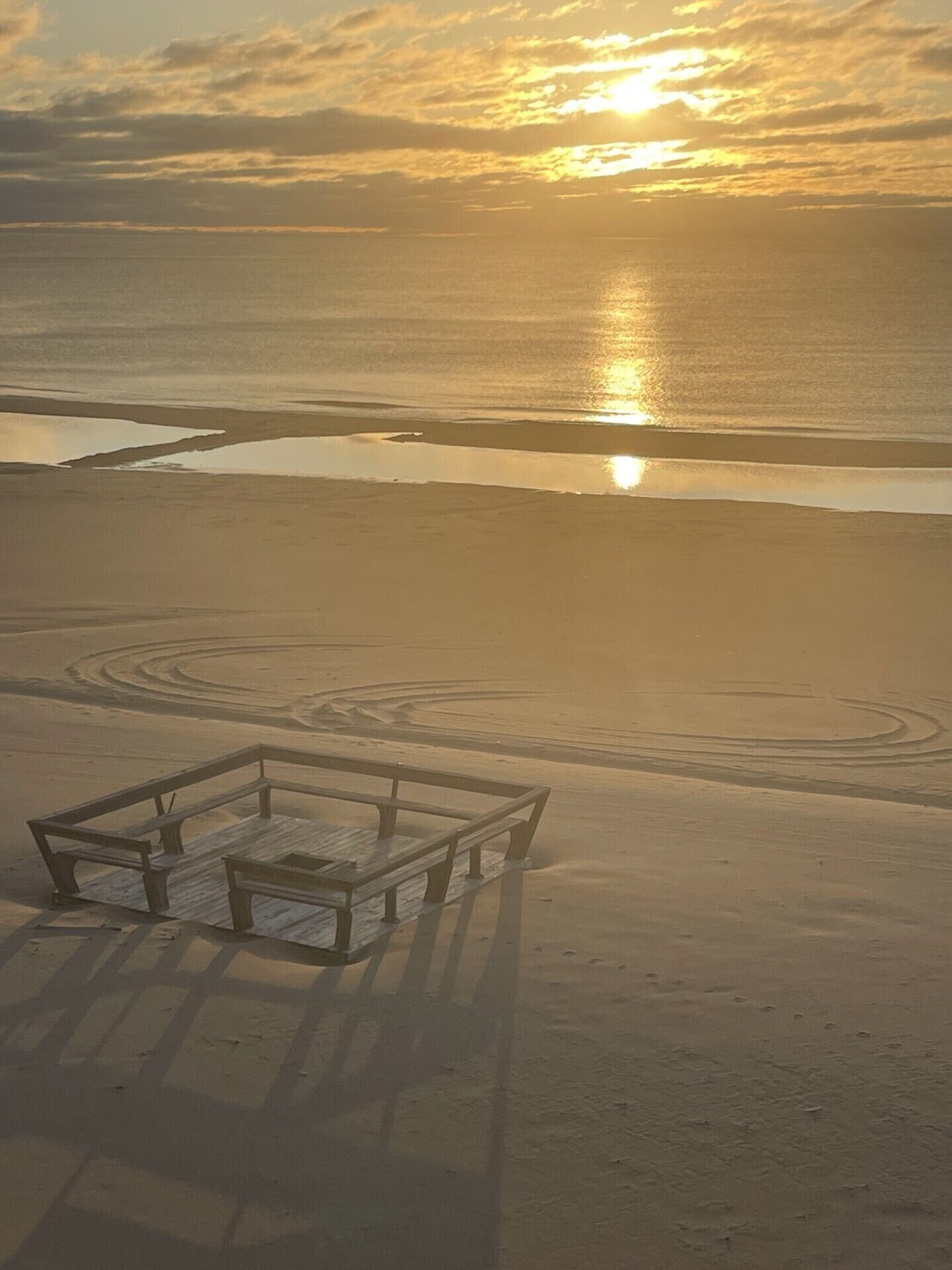 On the beach, sun loungers