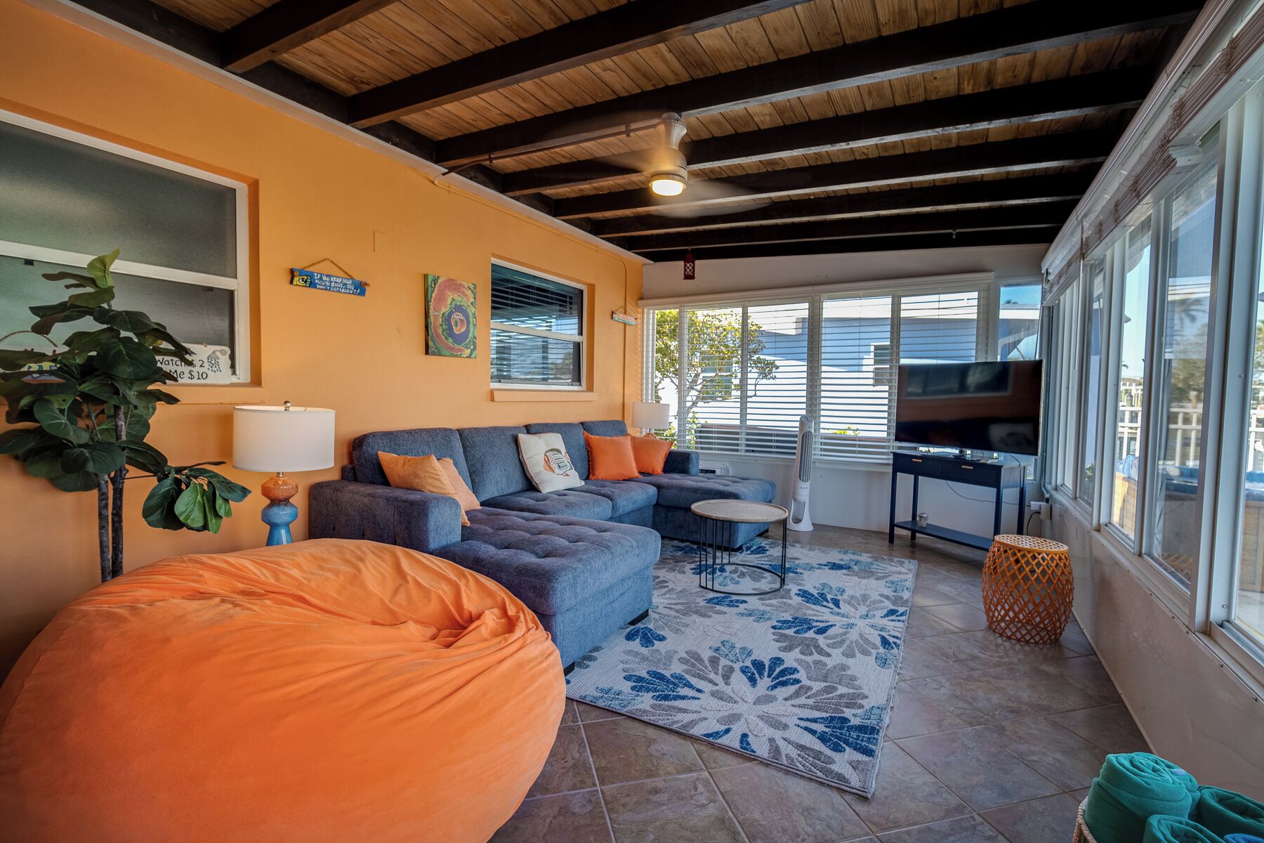 Smart-TV, Kamin, Videospiele, Bücher