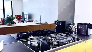 Frigorífico, microondas, horno y placa de cocina