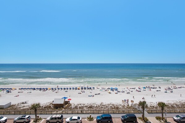 Enjoy stunning ocean views from this beachside hotel, where guests can relax on the beach or park their vehicle in the designated area.
