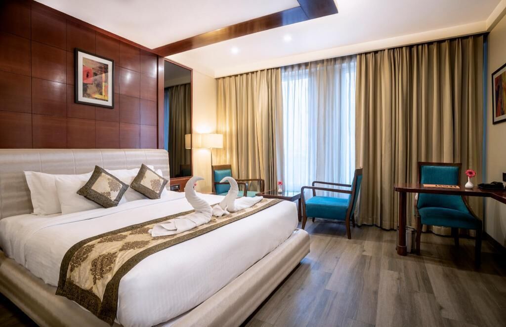 Premium bedding, desk, soundproofing, iron/ironing board
