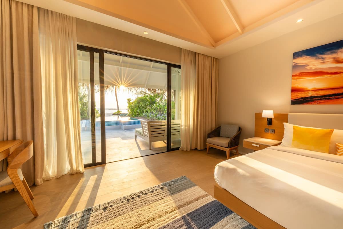 Sunset Beach Villa with Private Pool | Egyptian cotton sheets, premium bedding, down duvets, memory-foam beds