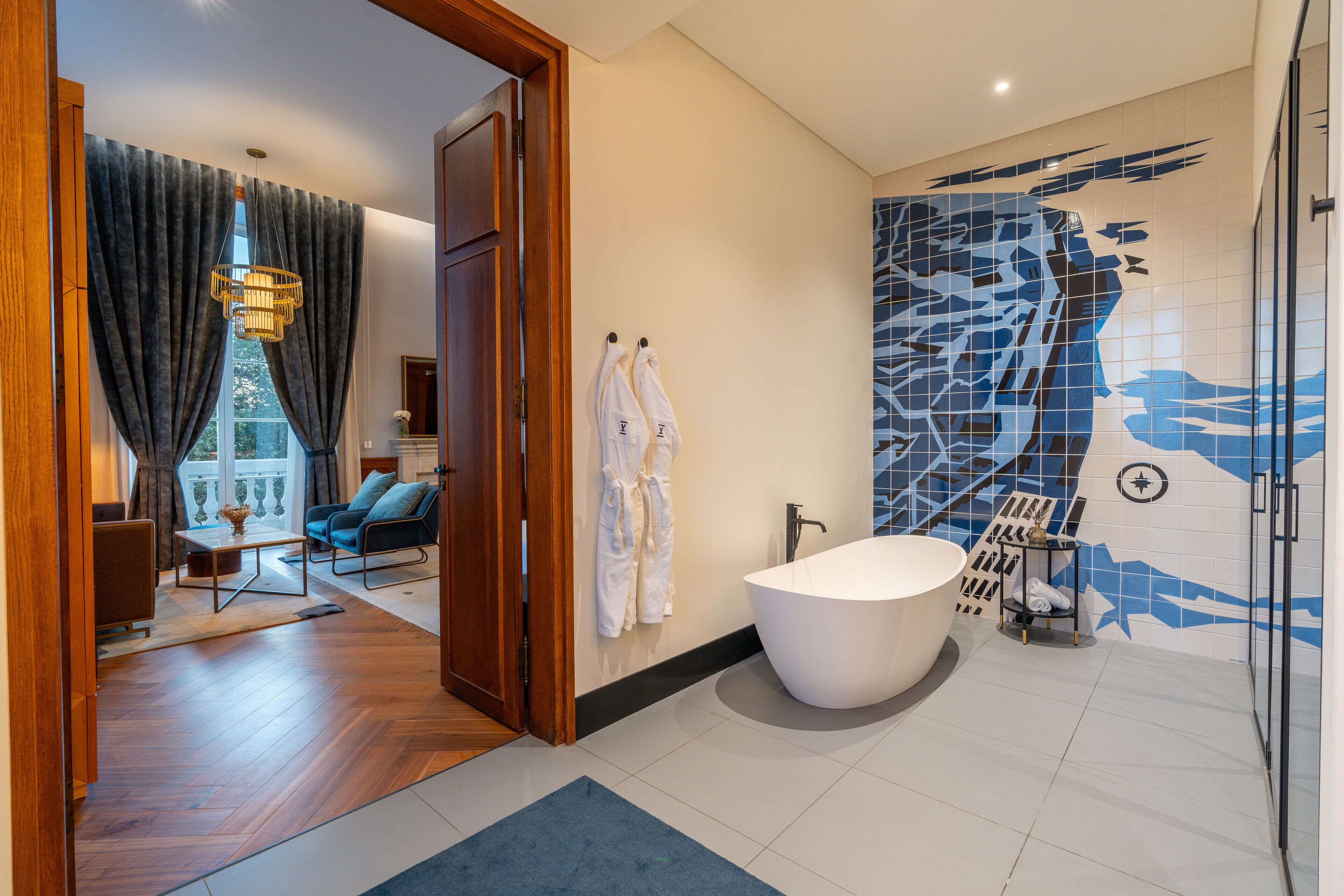 master suite, river view | bathroom | shower, free toiletries, hair dryer, bathrobes