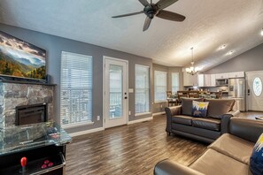 TV, fireplace, video games