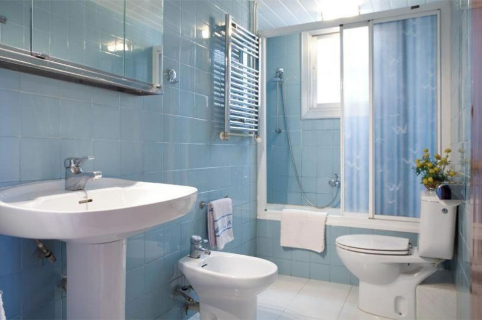 Duschwanne, Haartrockner, Bidet, Handtücher