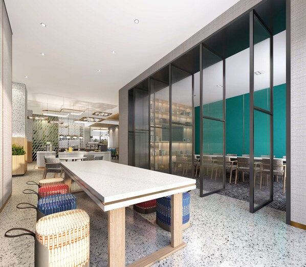 A modern conference room with a long table, chairs, and a glass partition. - Hilton Garden Inn Tianjin Huayuan (Tianjin)
