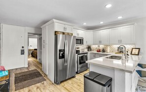 Fridge, microwave, oven, stovetop - Hale Kamaole 108 - AC, Partial Ocean View, Across from Kamaole Beach! (Kihei)