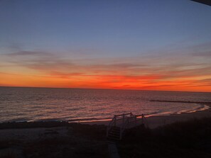 On the beach, sun loungers, beach towels