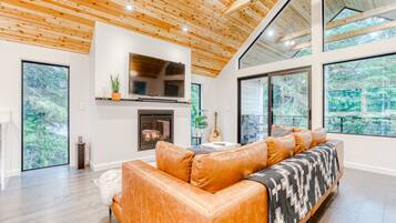 Una televisión, una chimenea