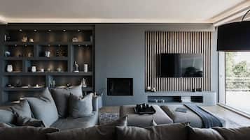 Smart TV, caminetto, studio