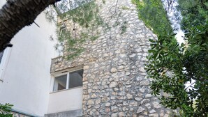 A stone building with a door and windows, surrounded by greenery. - Apartments Adela II (Novalja)