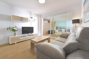 Luxury Apartment, 2 Bedrooms, Terrace, Sea View | Living room | 40-inch LED TV with digital channels, TV - Olee Torrox Costa Holiday Rentals (Torrox)