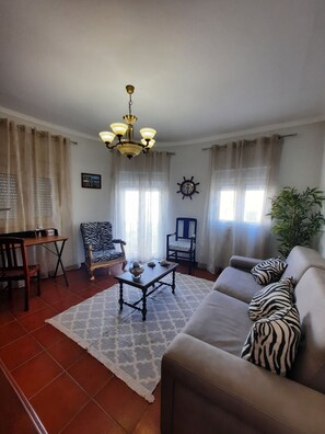 TV, fireplace, books