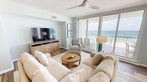 Living area - Silver Beach 506 is a gorgeous Gulf Front 4 BR with free beach service - sleeps 8 by RedAwning (Destin)