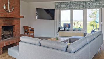 Smart-TV, Kamin, DVD-Player, BĂŒcher