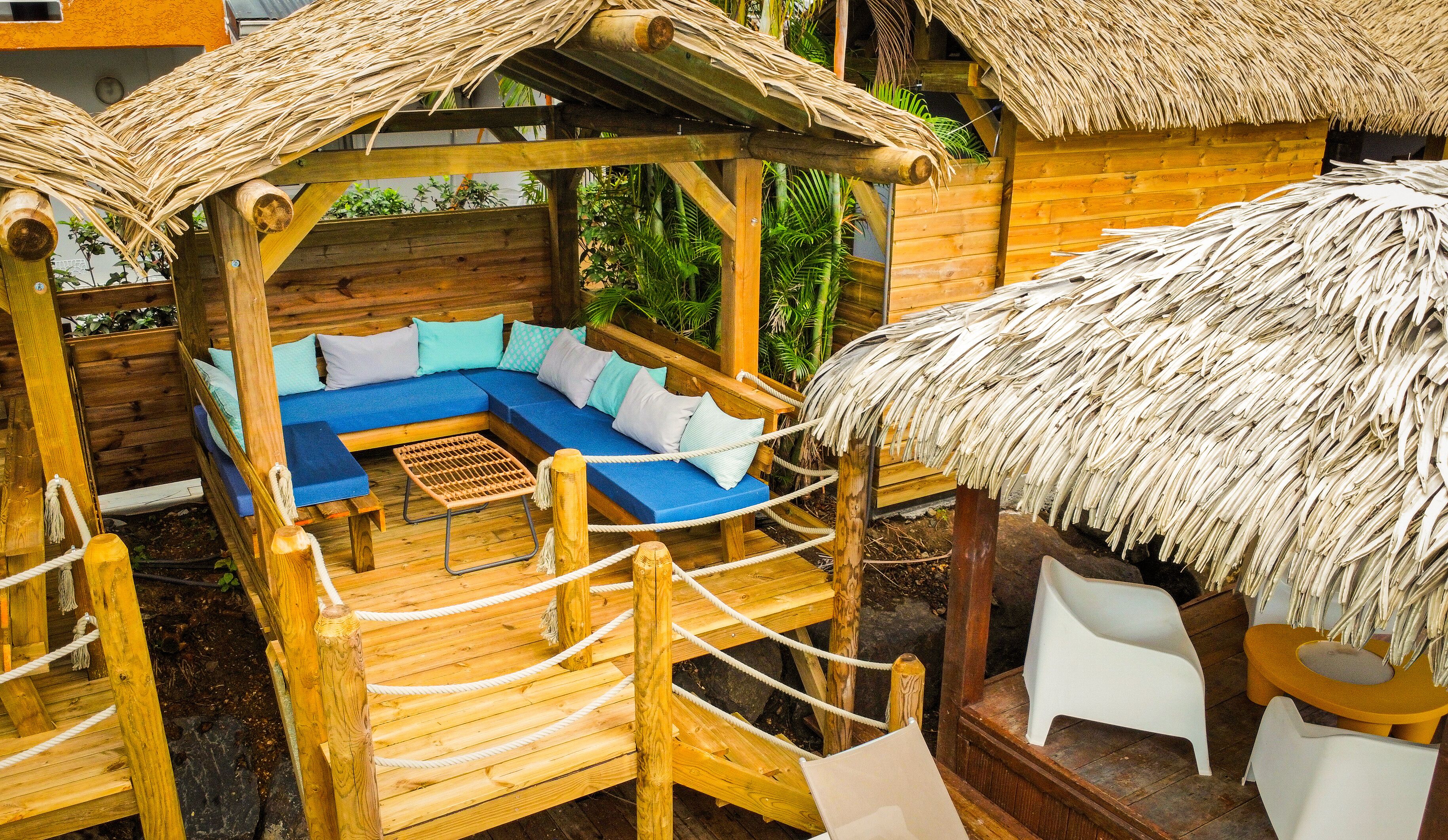 Outdoor pool, pool umbrellas, pool loungers