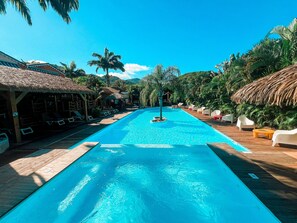 Outdoor pool, pool umbrellas, pool loungers