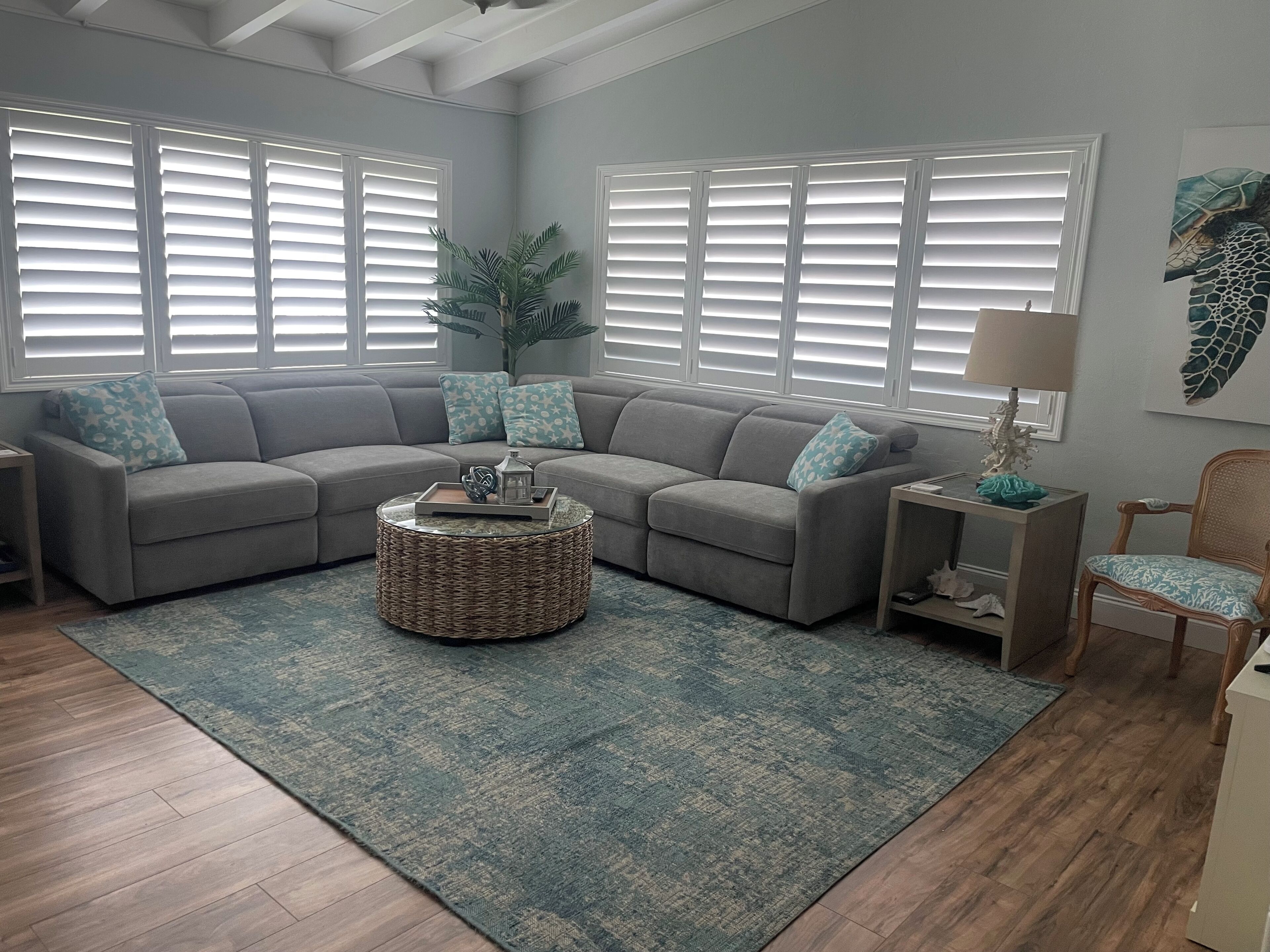 Smart TV, fireplace, books, printers