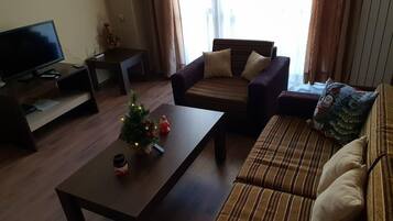 Apartment | Living area | 30-inch TV with cable channels