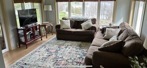 Smart TV, DVD player, table football, books