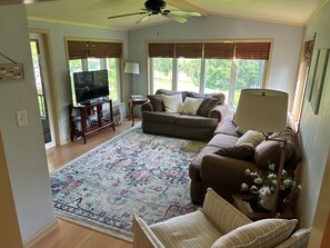 Smart TV, DVD player, table football, books