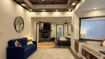 TV, fireplace, DVD player, books