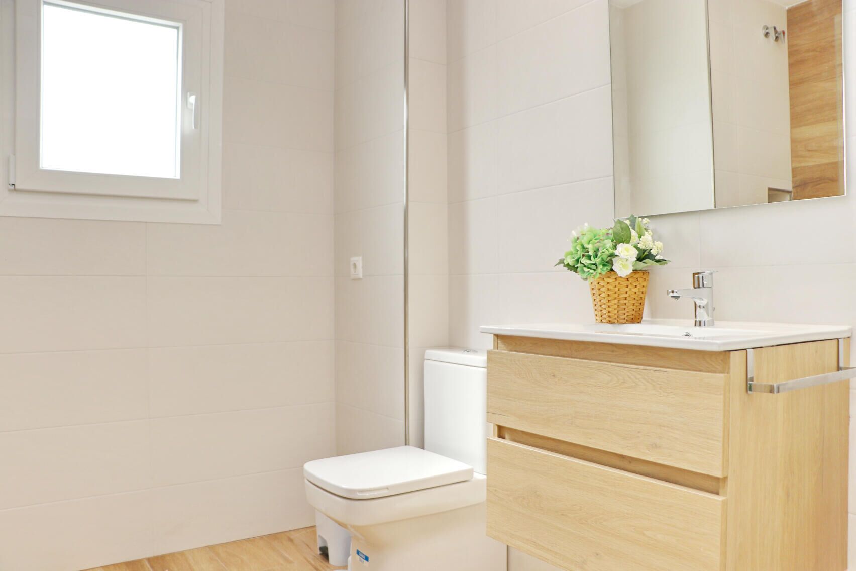 Combined shower/tub, hair dryer