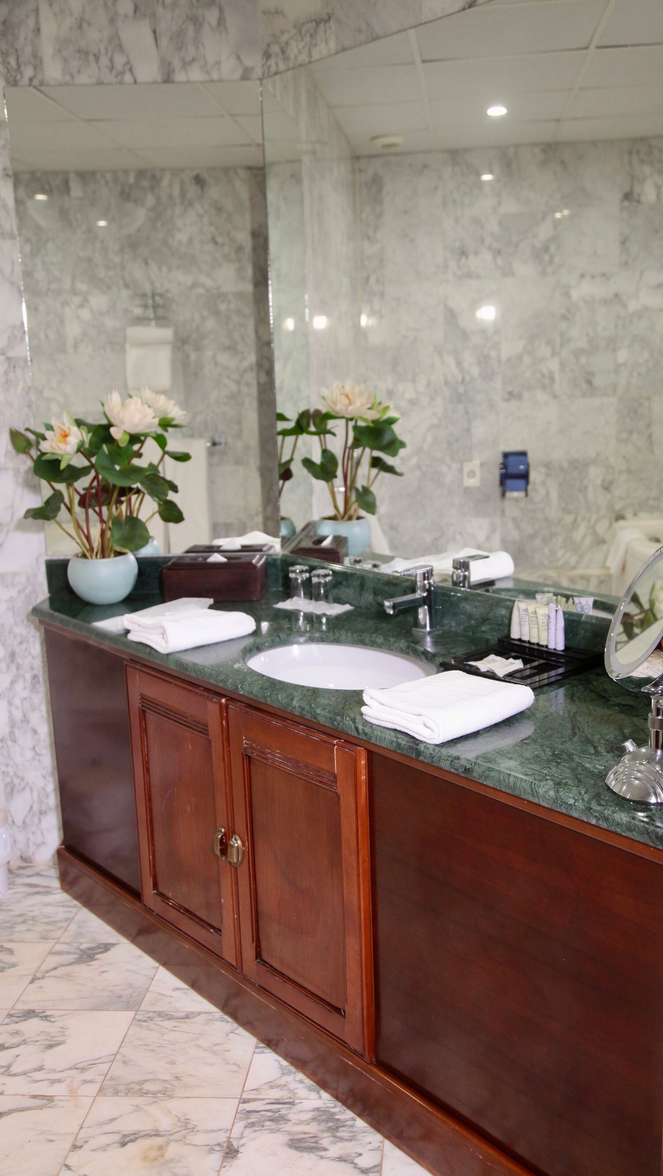 presidential suite | bathroom | combined shower/bathtub, rainfall showerhead, hair dryer, bathrobes